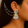 White jhumka earrings with earchain