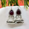 women jhumka earrings red