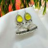 Yellow oxidised jhumka earrings, big jhumka