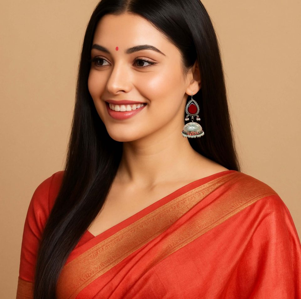 red color jhumka earrings